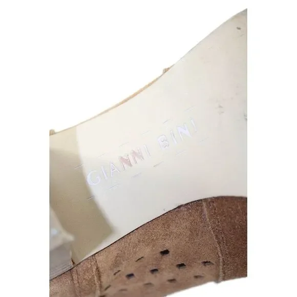 Gianni Bini Womens Suede Rezzy Perforated Peep-Toe Booties Brown Size 7 - Picture 5 of 6